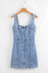 Chic Sleeveless Square Neck Seamed Zipper Bodycon Denim Mini Dress